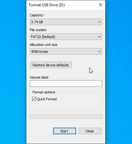 windows 10 how to format usb drive