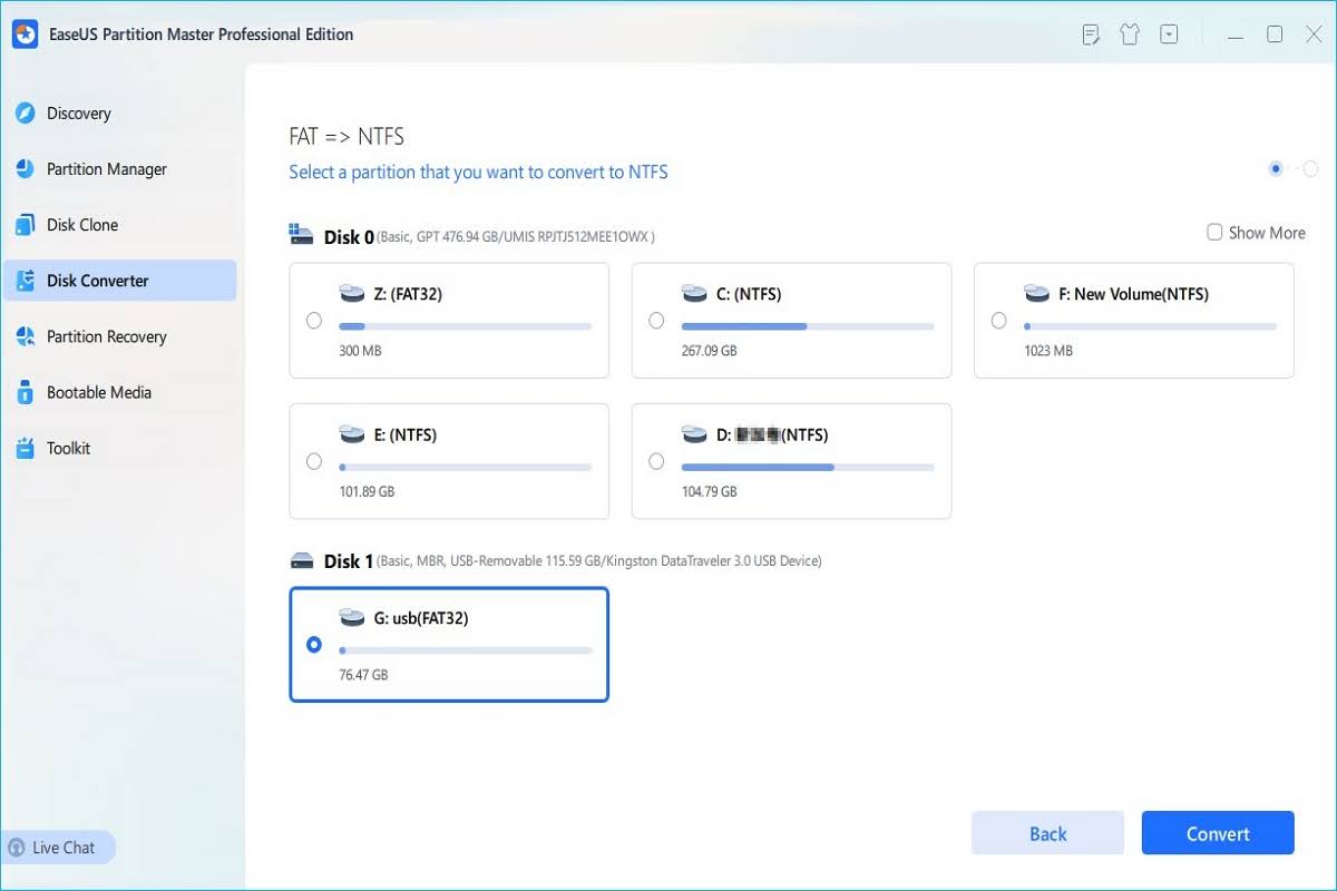 converting FAT to NFTS